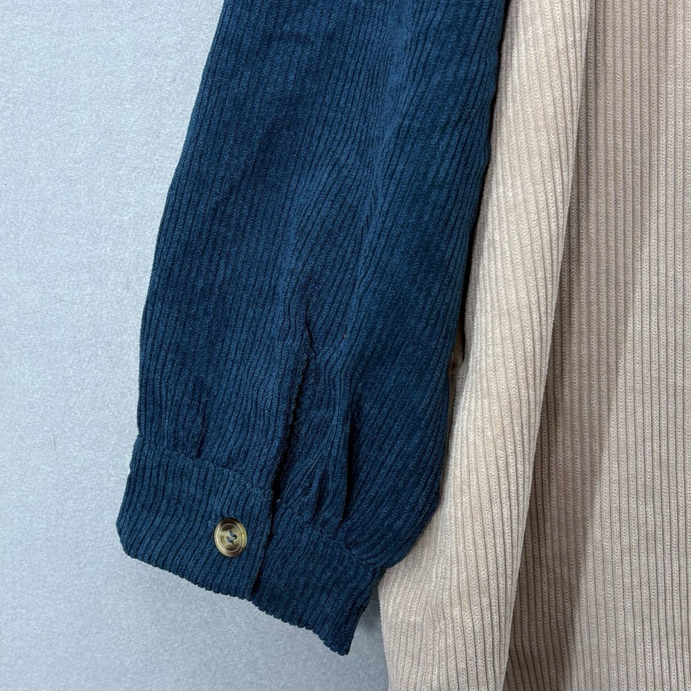 Entro Womens Large Corduroy Colorblock Shacket Tunic Cottage Boho Casual Preppy - Picture 6 of 12